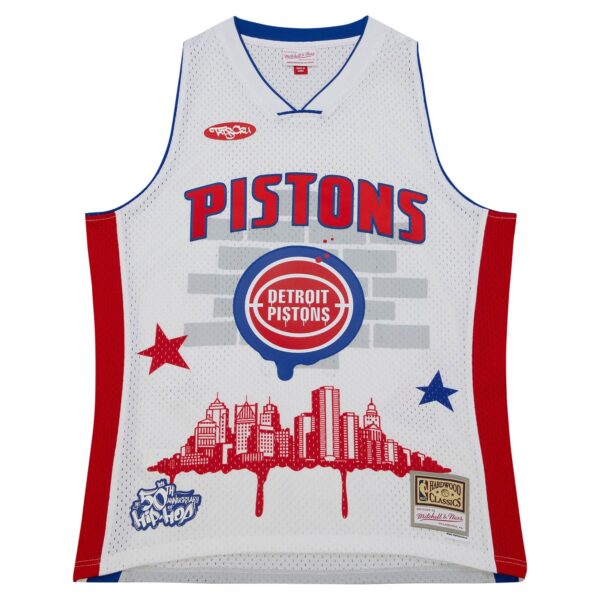 Detroit Pistons Mitchell & Ness x Tats Cru Hardwood Classics Fashion Jersey - White
