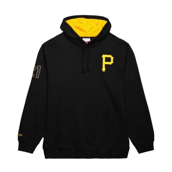 Roberto Clemente Pittsburgh Pirates Mitchell & Ness Vintage Logo Name & Number Pullover Hoodie - Black