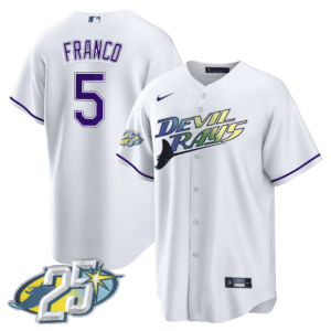 Wander Franco 5 Tampa Bay Rays 25th Anniversary Patch Men Jersey - White