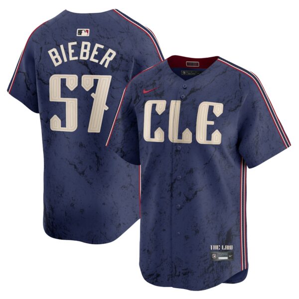 Shane Bieber Cleveland Guardians  2024 City Connect Limited Jersey - Navy