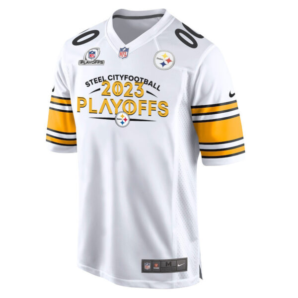 Pittsburgh Steelers Steel City Football 2023 Playoffs Ready Game Men Custom Jersey - White
