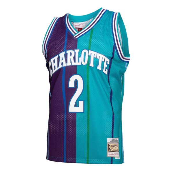 Larry Johnson Charlotte Hornets Mitchell & Ness Hardwood Classics Mitchell & Ness Split Swingman Jersey - Teal/Purple