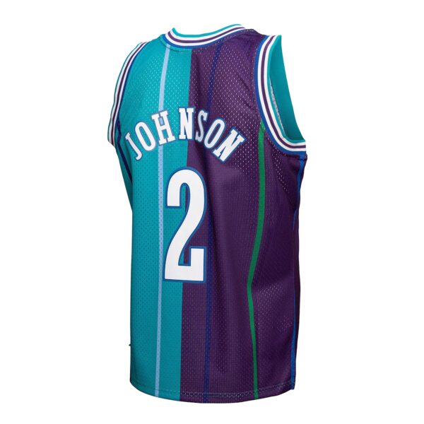 Larry Johnson Charlotte Hornets Mitchell & Ness Hardwood Classics Mitchell & Ness Split Swingman Jersey - Teal/Purple