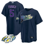 Wander Franco 5 Tampa Bay Rays 25th Anniversary Patch Men Jersey - Navy