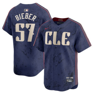 Shane Bieber 57 Cleveland Guardians 2024 City Connect Limited Men Jersey - Navy