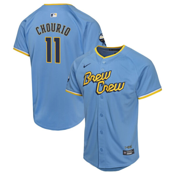 Jackson Chourio 11 Milwaukee Brewers 2024 City Connect Limited YOUTH Jersey - Powder Blue