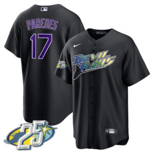 Isaac Paredes 17 Tampa Bay Rays 25th Anniversary Patch Men Jersey - Black