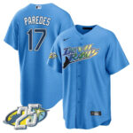 Isaac Paredes 17 Tampa Bay Rays 25th Anniversary Patch Men Jersey - Light Blue