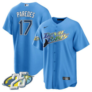 Isaac Paredes 17 Tampa Bay Rays 25th Anniversary Patch Men Jersey - Light Blue