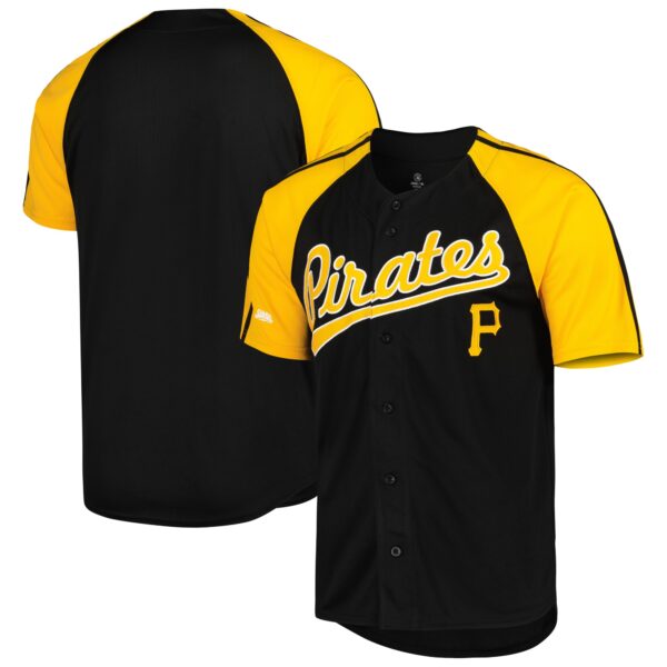 Pittsburgh Pirates Stitches Button-Down Raglan Fashion Jersey - Black