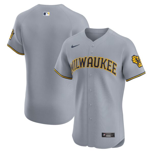 Milwaukee Brewers  Road Vapor Premier Elite Patch Jersey - Gray