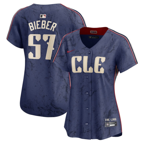 Shane Bieber 57 Cleveland Guardians 2024 City Connect Limited Women Jersey - Navy