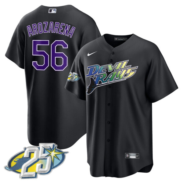 Randy Arozarena 56 Tampa Bay Rays 25th Anniversary Patch Men Jersey - Black