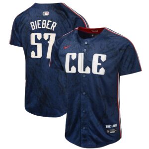 Shane Bieber Cleveland Guardians  Youth 2024 City Connect Limited Jersey - Navy