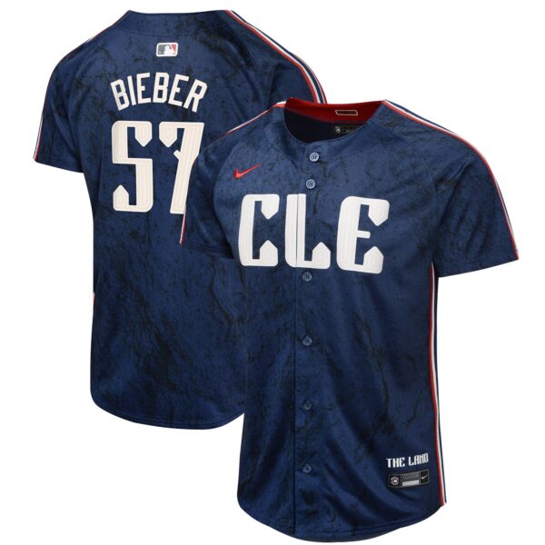 Shane Bieber Cleveland Guardians  Youth 2024 City Connect Limited Jersey - Navy