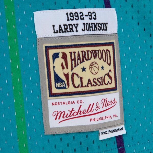 Larry Johnson Charlotte Hornets Mitchell & Ness 1992/93 Hardwood Classics Fadeaway Swingman Player Jersey - Teal/Black