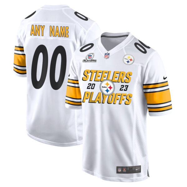 Pittsburgh Steelers 2023 Playoffs Iconic Game Men Custom Jersey - White