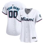Miami Marlins  Women's Home Limited Custom Jersey - White