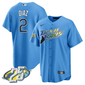 Yandy Diaz 2 Tampa Bay Rays 25th Anniversary Patch Men Jersey - Light Blue