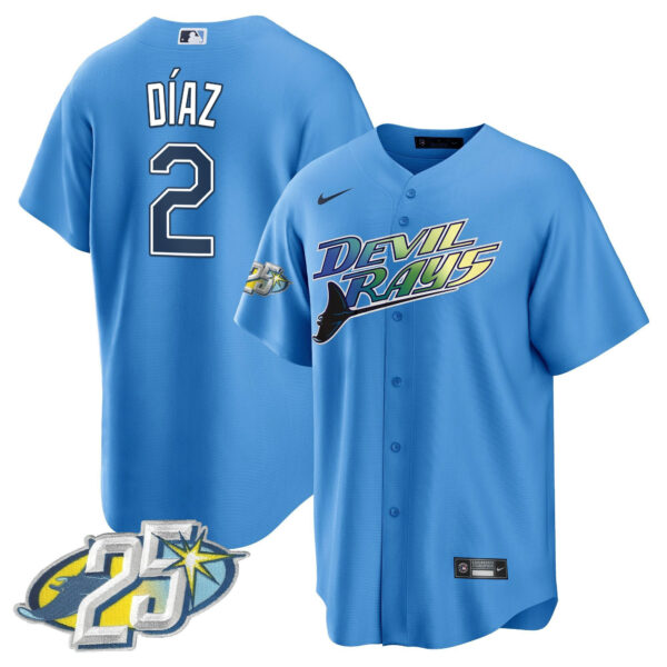 Yandy Diaz 2 Tampa Bay Rays 25th Anniversary Patch Men Jersey - Light Blue