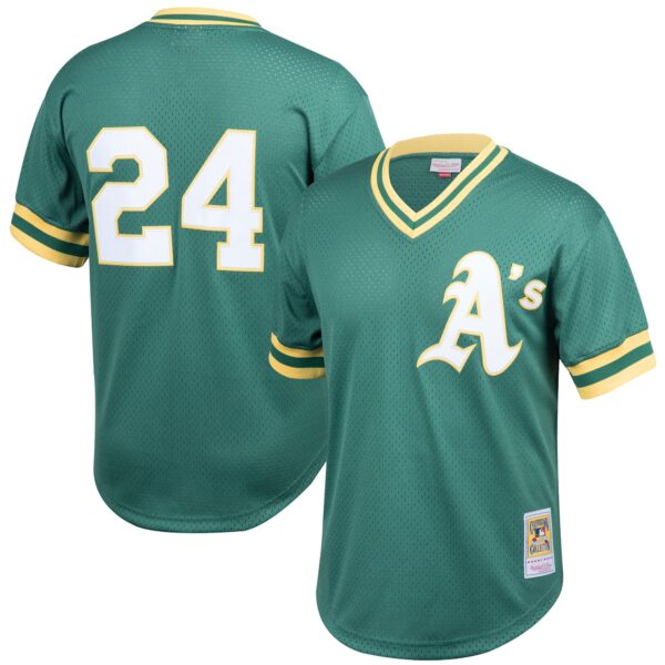 Rickey Henderson Oakland Athletics Mitchell & Ness Cooperstown Collection Big & Tall Mesh Batting Practice Jersey - Green