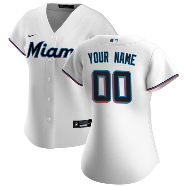 Miami Marlins  Women's Home Replica Custom Jersey - White