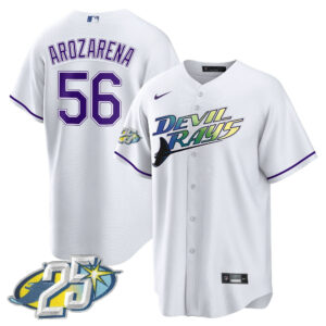 Randy Arozarena 56 Tampa Bay Rays 25th Anniversary Patch Men Jersey - White