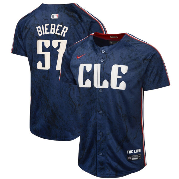 Shane Bieber 57 Cleveland Guardians 2024 City Connect Limited YOUTH Jersey - Navy
