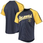 Milwaukee Brewers Stitches Button-Down Raglan Replica Jersey - Navy