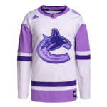 Vancouver Canucks Hockey Fights Cancer Primegreen Men Jersey - White/Purple
