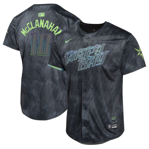 Shane McClanahan 18 Tampa Bay Rays 2024 City Connect Limited YOUTH Jersey - Charcoal