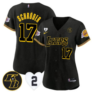 Dennis Schroder 17 Los Angeles Lakers Kobe & Gigi Patch Baseball Jersey - Black Mamba