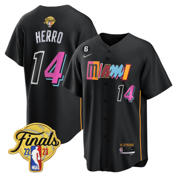 Tyler Herro 14 Miami Heat 2023 Finals Baseball Men Jersey - City Black