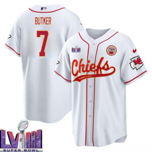 Harrison Butker 7 Kansas City Chiefs Super Bowl LVIII Baseball Men Jersey - White
