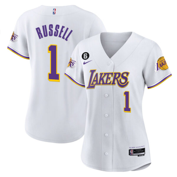 D'Angelo Russell 1 Los Angeles Lakers Baseball Jersey - White