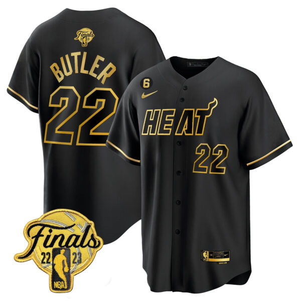 Jimmy Butler 22 Miami Heat 2023 Finals Baseball Men Jersey - Black Gold
