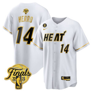 Tyler Herro 14 Miami Heat 2023 Finals Baseball Men Jersey - White Gold