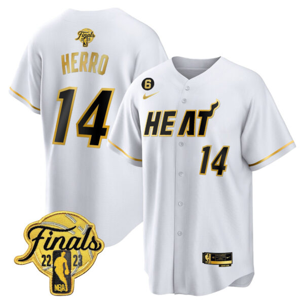 Tyler Herro 14 Miami Heat 2023 Finals Baseball Men Jersey - White Gold