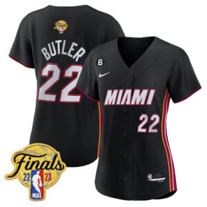 Jimmy Butler 22 Miami Heat 2023 Finals Patch Baseball Women Jersey - Black