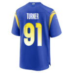 Kobie Turner 91 Los Angeles Rams 2023 Playoffs Patch Game Men Jersey - Royal