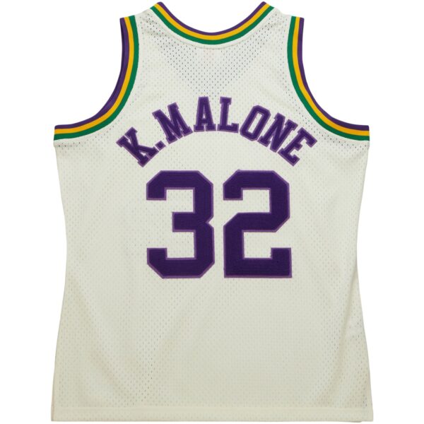Karl Malone Utah Jazz Mitchell & Ness Chainstitch Swingman Jersey - Cream