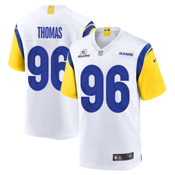 Keir Thomas 96 Los Angeles Rams 2023 Playoffs Patch Game Men Jersey - White