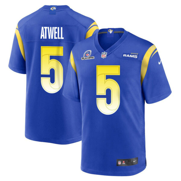 Tutu Atwell 5 Los Angeles Rams 2023 Playoffs Patch Game Men Jersey - Royal