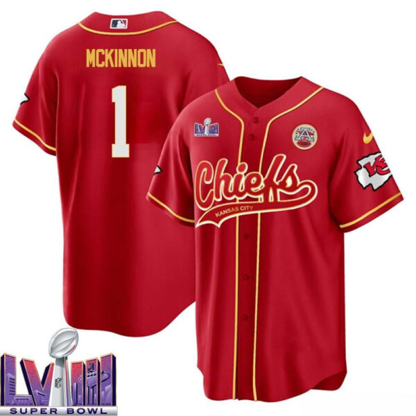 Jerick McKinnon 1 Kansas City Chiefs Super Bowl LVIII Baseball Men Jersey - Red