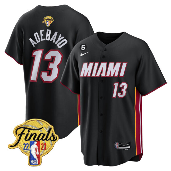 Bam Adebayo 13 Miami Heat 2023 Finals Patch Baseball Men Jersey - Black