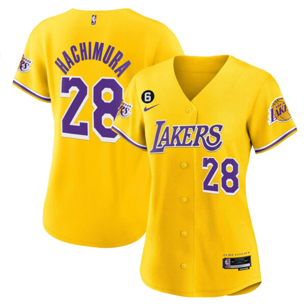 Rui Hachimura 28 Los Angeles Lakers Baseball Jersey - Gold
