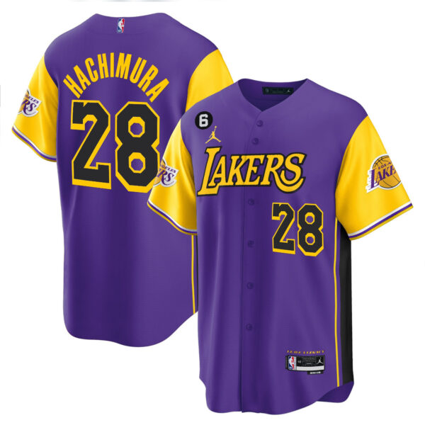 Rui Hachimura 28 Los Angeles Lakers Color Sleeves Baseball Men Jersey - Purple