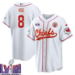 Justyn Ross 8 Kansas City Chiefs Super Bowl LVIII Baseball Men Jersey - White