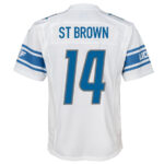 Amon-Ra St. Brown 14 Detroit Lions Signed Scratch Sun God Game YOUTH Jersey - White