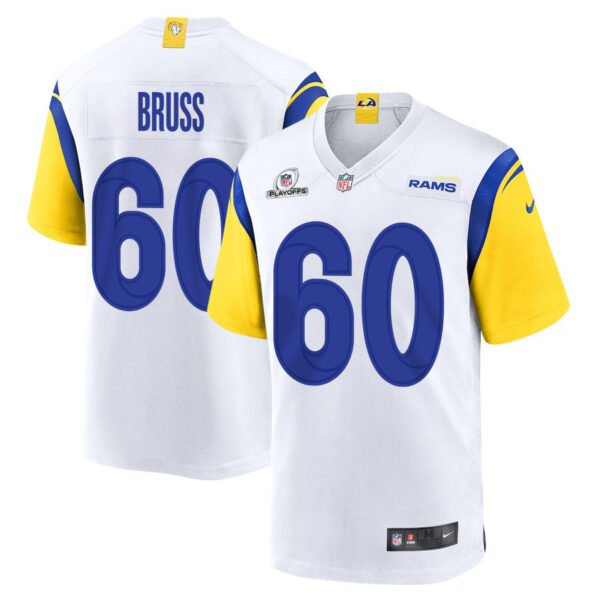Logan Bruss 60 Los Angeles Rams 2023 Playoffs Patch Game Men Jersey - White